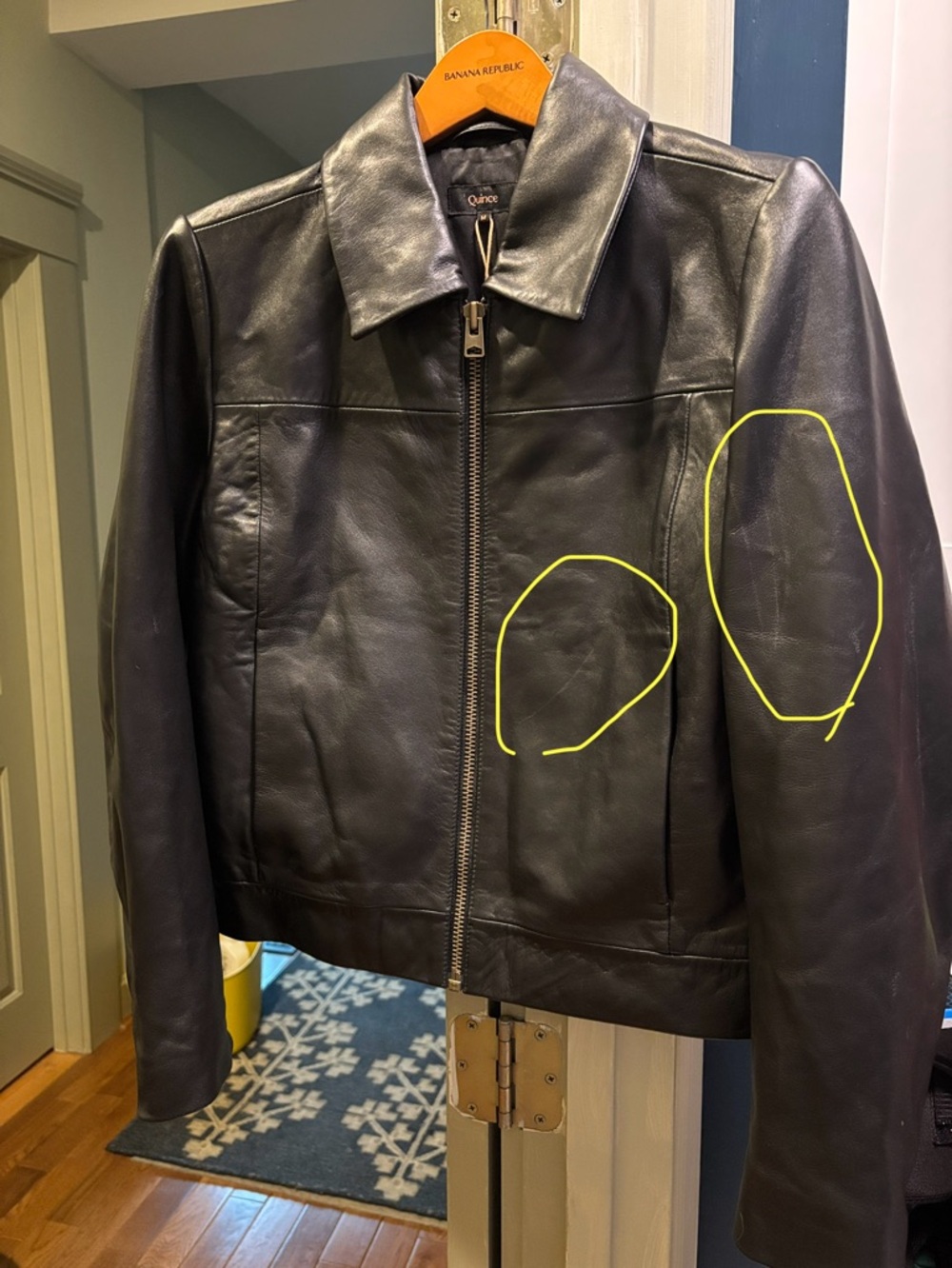 Quince 100% Leather Cropped Zip Front Jacket True Black Medium - Picture 5 of 11